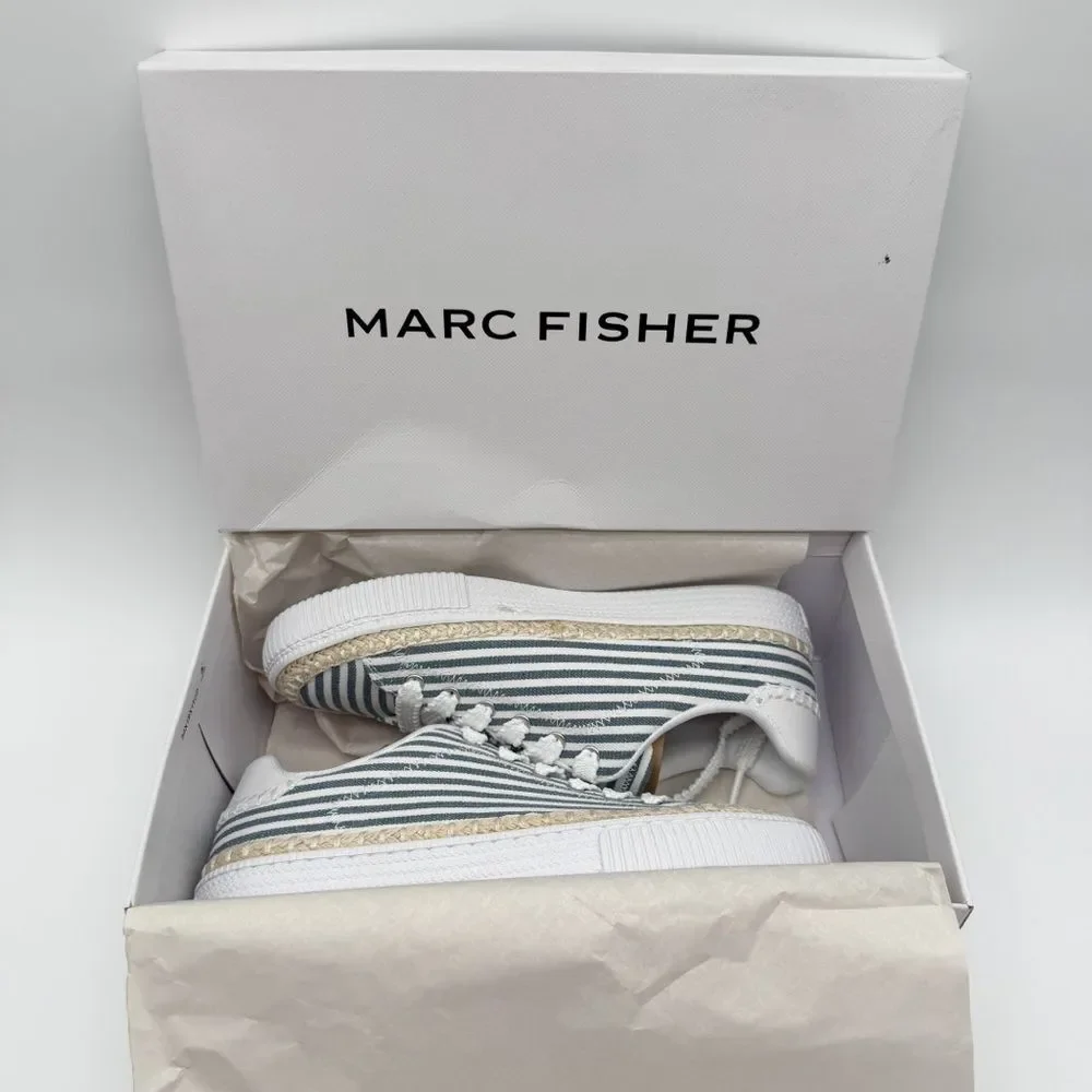 Marc Fisher Spryng Stripe Canvas Lace Up Sneaker Blue White Casual 10 NEW - Picture 2 of 16